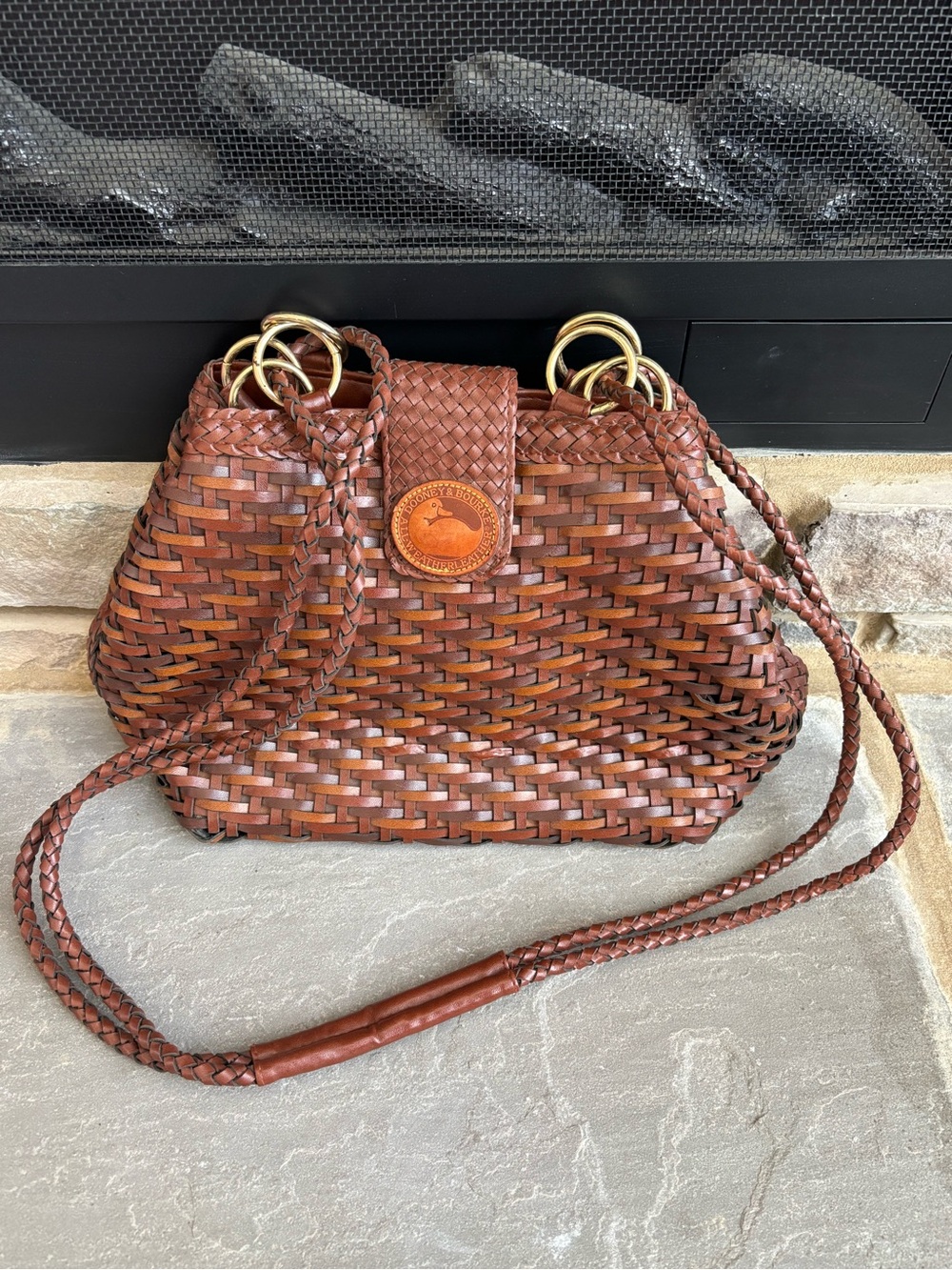 Dooney & Bourke Brown Woven Leather Crossbody Shoulder Bag